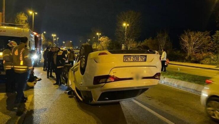 Kartal kıyıda kaza! Virajı alamayınca takla attı