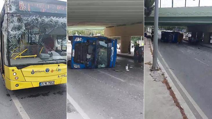 Son dakika… İstanbul’da TIR, otobüsün üzerine devrildi: 8 yaralı