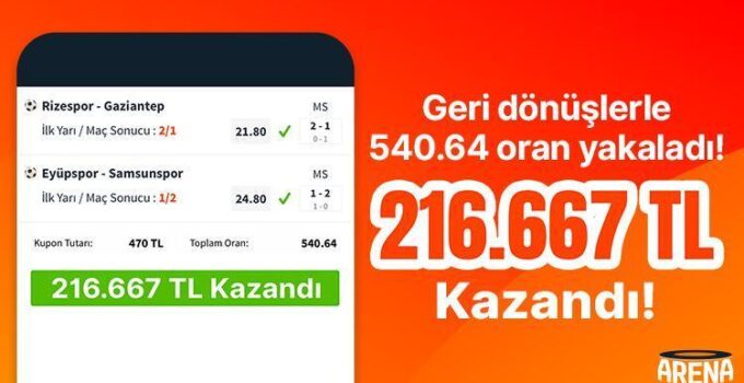 Geri dönüşlerle 540.64 oran yakaladı! Misli’de 216.667 TL kazandı…