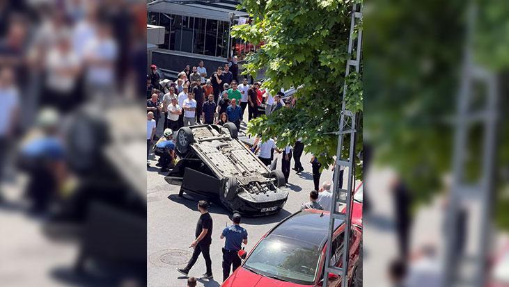 Başakşehir’de dehşet anları kamerada! Park halindeki araca çarpıp takla attı